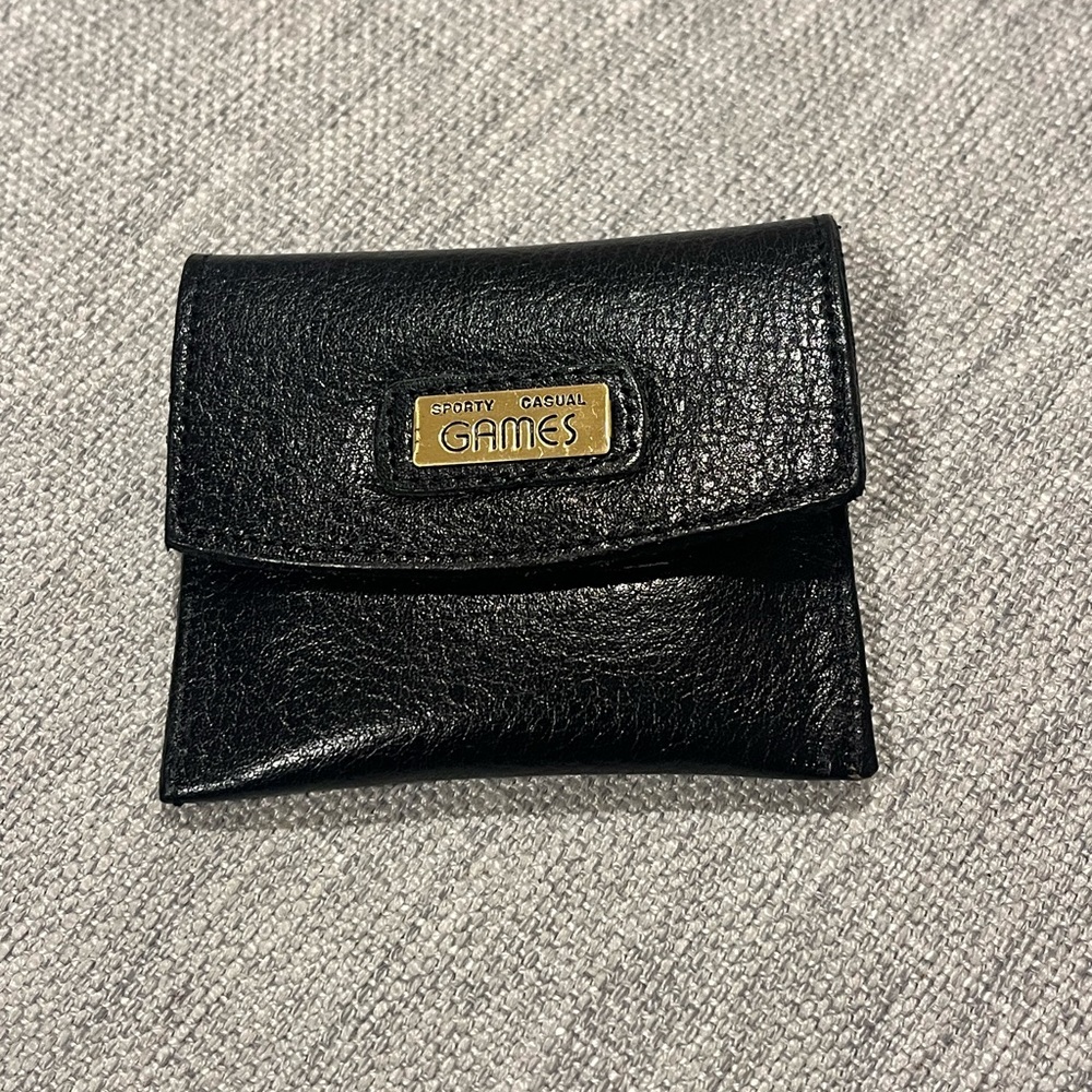 Vintage Games Designer Black Leather Coin Purse Pouch Gold Men’s or Women’s
